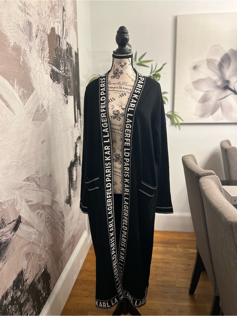 Karl Lagerfeld Black Logo-Trim Long Sweater/Duster